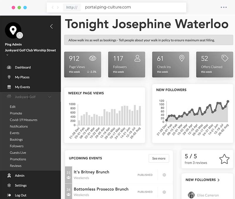 Preview of thePing dashboard